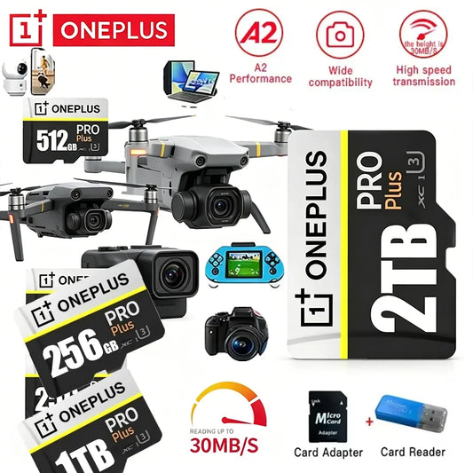OnePlus 2027 2TB High-Speed SD Card 512GB 256GB V30 A2 4K Memory Card 1TB Micro TF SD Adapter Cross-Use for Cam iPhone Drone