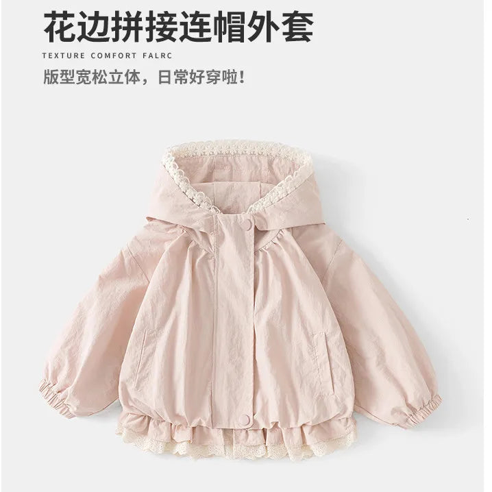 Baby girl coat Spring and Autumn new children's Korean version hooded zipper solid color jacket