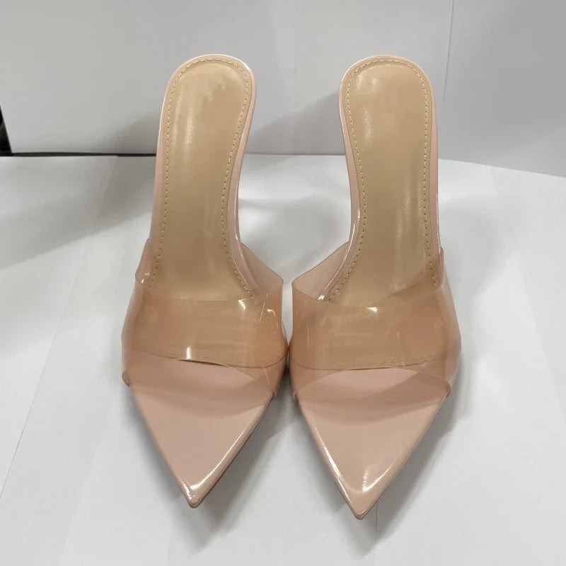 New Summer Women's High-heeled Sandals Simple Transparent High-heeled Slippers Stiletto Pointed Open-toed Slippers Mules