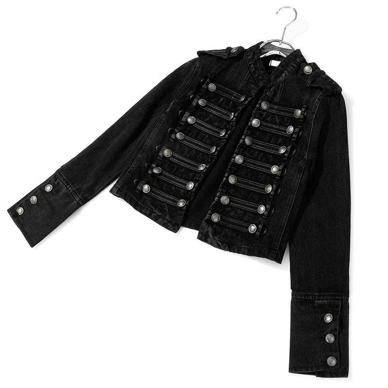 Streetwear Casual Loose Button Split Short Denim Jacket Women Fashion Spring Autumn 2026 Stand Collar Long Sleeve Jean Jacket