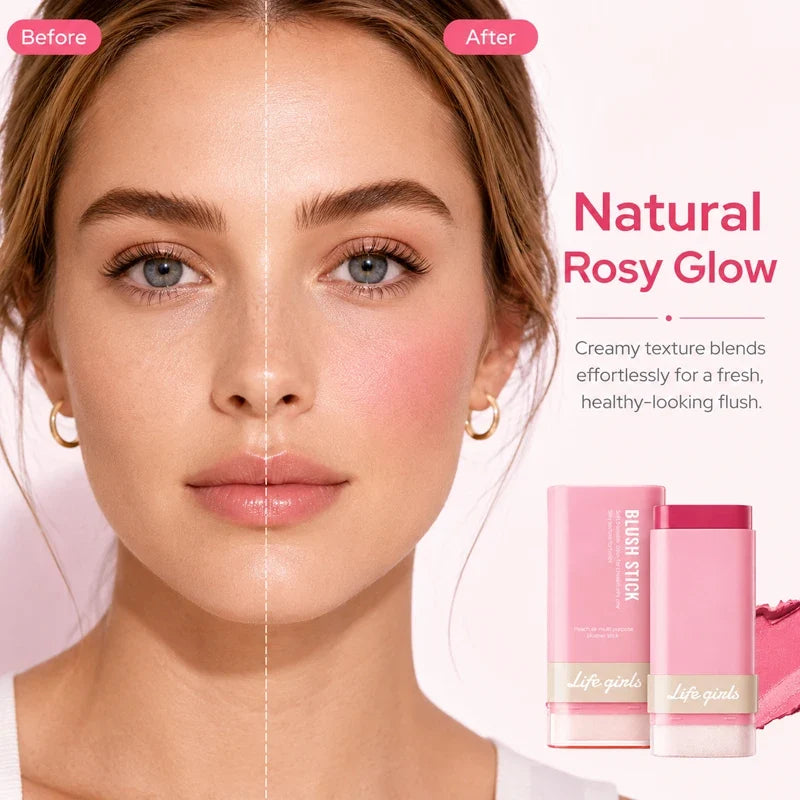 3-in-1 Cream Blush Stick Cheeks Lips Eyes, Long Lasting Waterproof Blendable Dewy Glow Makeup Stick for All Skin Tones