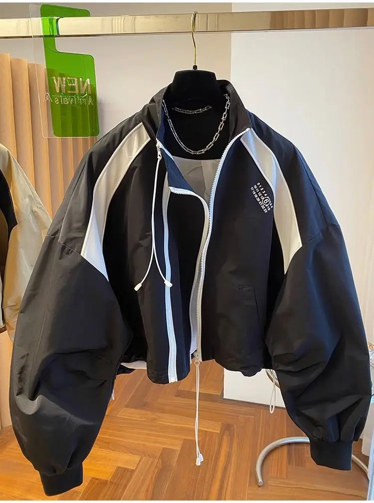 Zipper Design Niche Loose Casual Stand Collar Windbreaker Jacket Spring and Autumn Short Jacket Jacket Top