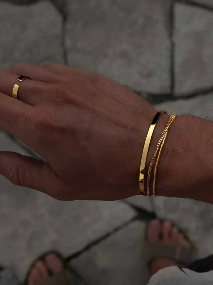 Stainless Steel Silver Color Men Snake Bone Chain Bracelet Simple Non-Fading Open Bracelet For Women Fashion Hip Hop Jewelry