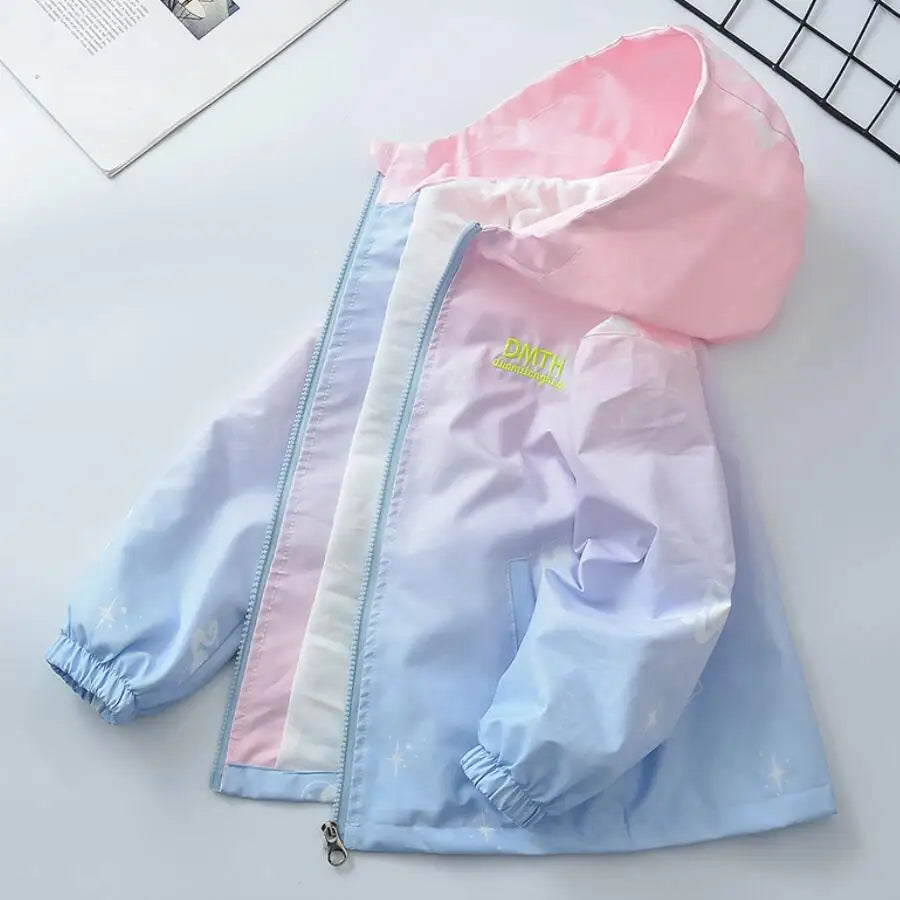 Korean Fashion Jacket For Girls Teenager Casual Gradient Hooded Coat Boys Blazer Spring Autumn Windproof Sweet Coats Windbreaker