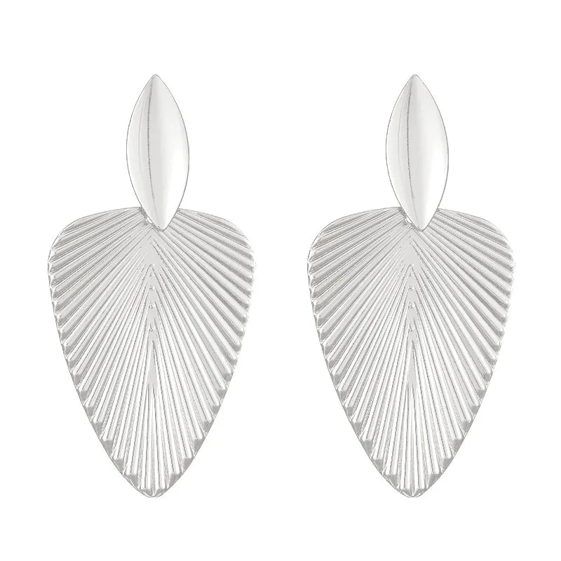 Advanced Metal Textured Leaf  Pendant Big Earrings Women's Exaggerated Fashion Party Jewelry Gold Color Geometry Drop Earring