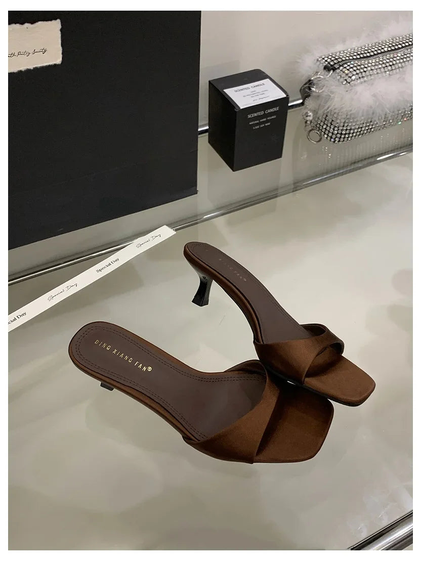 2026 Fashion Sexy Thin High Heels Slides Women Open Toe Pumps Slip Sandal Female Slippers Mule Patent Leather Outdoor Flip Flops