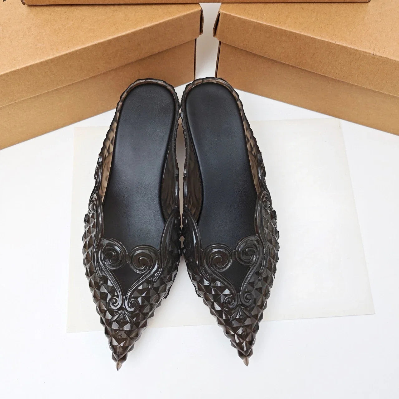 Original Brand Style Women Pointed-toe Crystal High Heel Slippers  Girl Retro Elegance Slippe Ladies Fashion witch Summer Slides