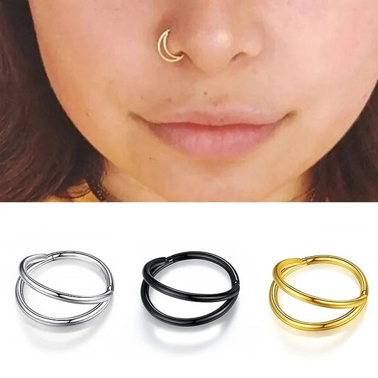 Double Septum Rings Nose Rings Hoops Cartilage Hoop Earring Piercing Nose Open Stacked Hoop Nose Rings 16G 18G 20G 6/8/10mm