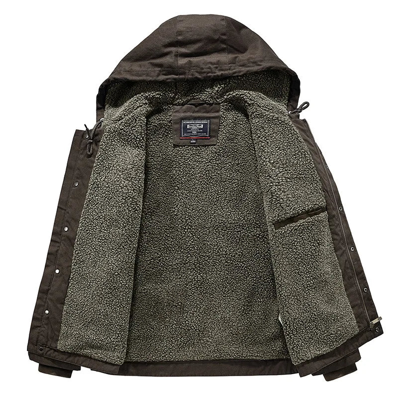 New Fashion Men Hooded Fleece Warm Down Jackets Casual Fit Coats Quality Male Cotton Multi-pockets Cargo Jackets Tooling Coats 4