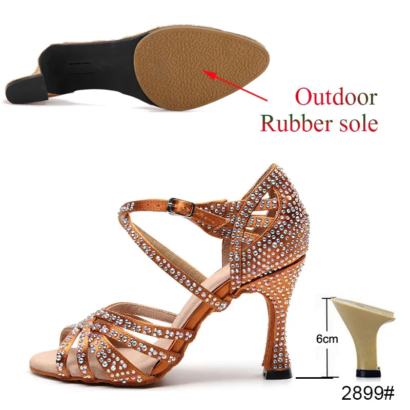 Latin Dance Shoes Ladies Salsa Tango Sneakers Training Dance Shoes High Heel Sandals Summer Square Dance Shoes Bronze Black