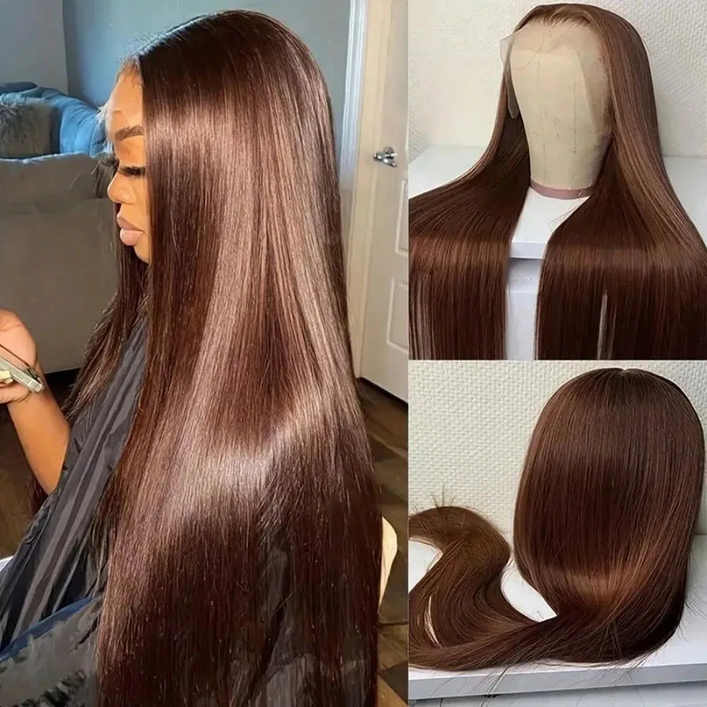 28 Inch Brown Lace Front Wigs Human Hair Pre Plucked 13x4 Straight Lace Front Wigs Human Hair 200% Density Colored #4 Light Brown Wig HD Lace Frontal Wigs For Women