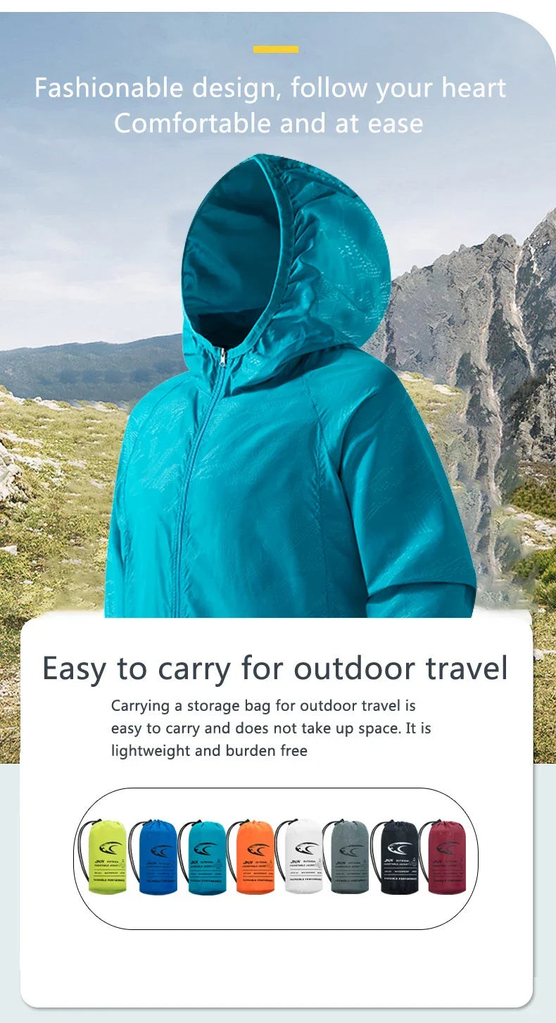 LNGXO Men's Women's Waterproof Hiking Jacket Quick Dry Sun Protection Windbreaker Camping Hunting Climbing Outdoor Rain Coat