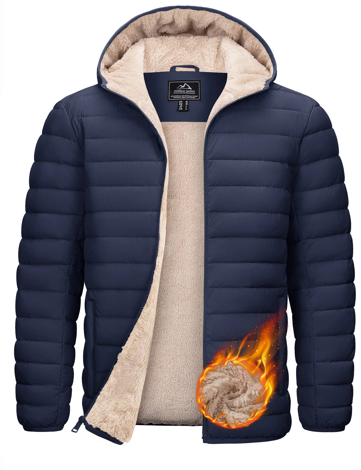 TACVASEN Men's Puffer Jacket Winter Warm Hooded Sherpa Lined Water Resistant Windproof Insulated Jacket Warm Winter Puffy Coat