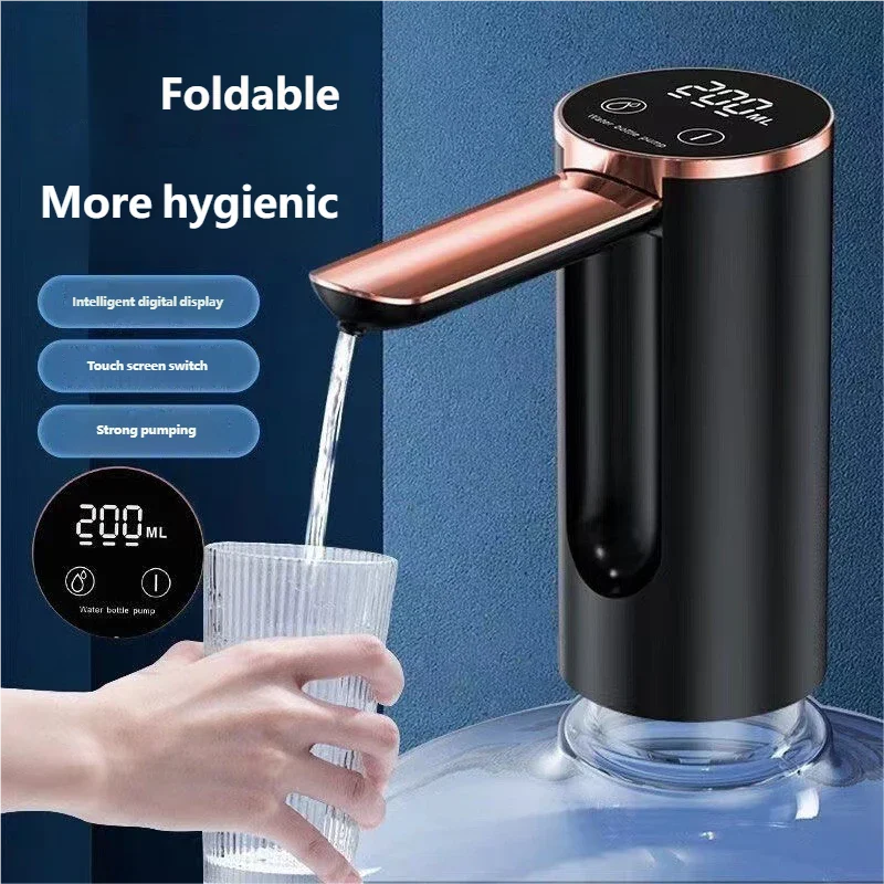 HOMEFISH Electric Water Bottle Pump 1200mAh Type C Rechargeable LED Display Automatic Touch Button 3 Quantitative Settings