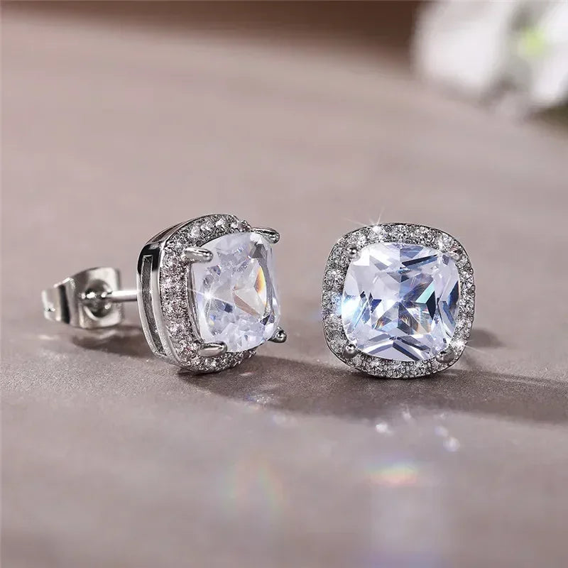 Huitan Classic Cushion Shape Stud Earrings with Brilliant Cubic Zirconia Stone Wedding Engagement Party Luxury Jewelry for Women