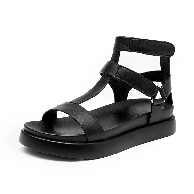 BeauToday Summer Gladiator Sandals Women Calfskin Leather Open Toe T-bar Strap Hook & Loop  Summer Ladies Shoes Handmade 07130