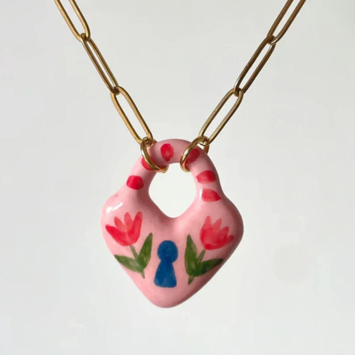 Colorful dopamine pendant necklace, heart-shaped sun, white dove, small snake, gold-plated and color preserving