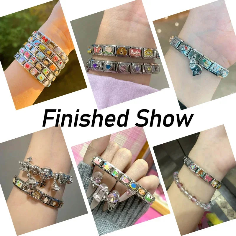 Italian Charm Link for Women Men 9mm Width Silver Gold Color Chain Stainless Steel Bracelet on Hand DIY Making Jewelry Wholesale