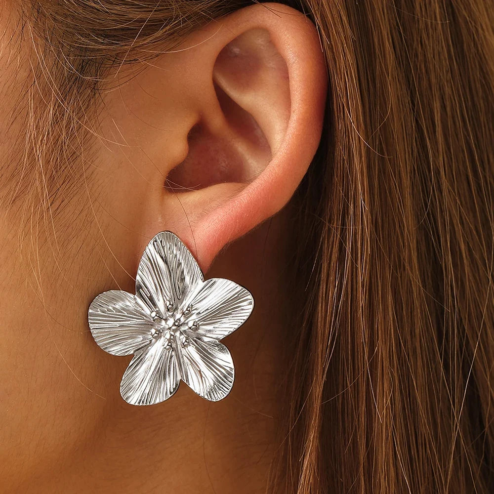 DOTIFI Stainless Steel Exaggerated Large Flower Design Earrings Female Fashion Retro Minimalist Ear Jewelry Party Creative Gifts