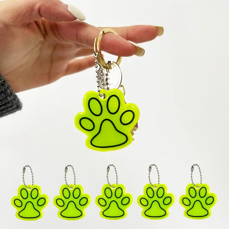 10PCS Cute Cat Paw Reflective Keychain Night Safety Kids Pet Double-sided Reflective Backpack Accessories Pendant
