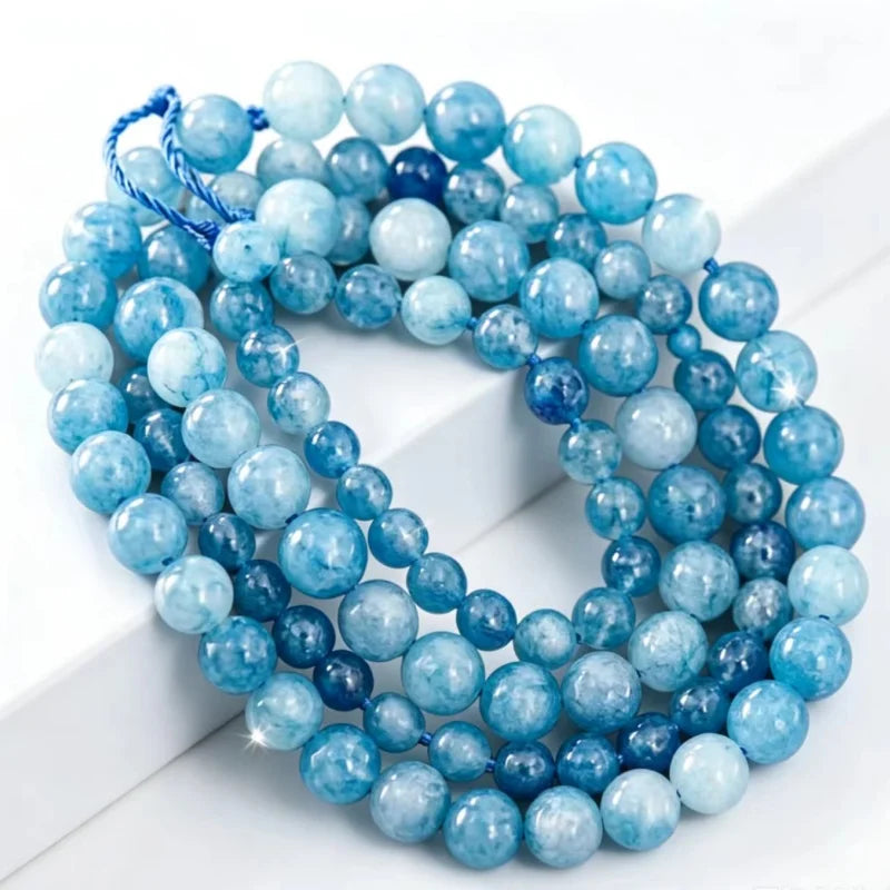Natural Aquamarines Stone Beads Blue Round Gemstone Bead for DIY Bracelet Necklace Charms Jewelry Making Beaded Accessories