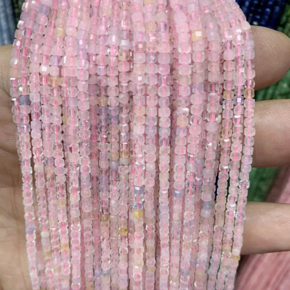 2x2mmNatural Colored Tourmaline Blue Tourmaline Faceted Cube Beads Square Stone Beads for JewelryDIY Making  Gemstone Loose Bea