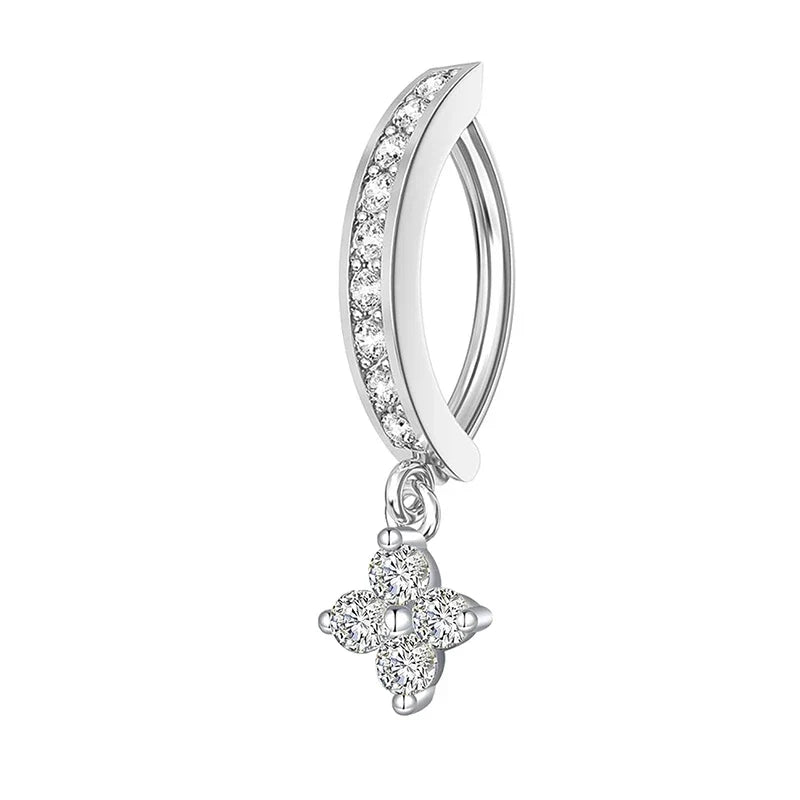 1PC Stainless Steel 14G Dangle Belly Button Ring for Women Heart Bow Reverse Hoop Clicker Navel Rings Body Piercing Jewelry