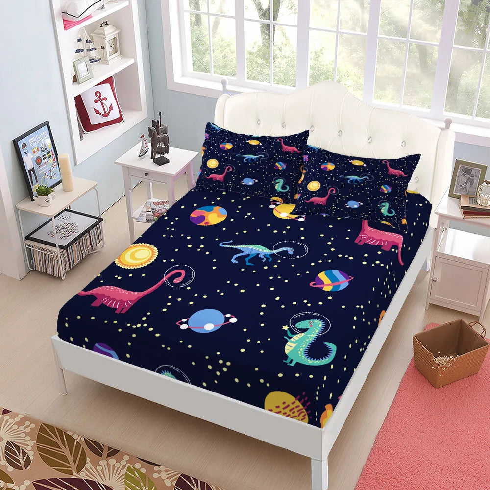 Jurassic Dinosaurs Children Fitted Sheet Set King Queen Double Full Size Bed Linen Set