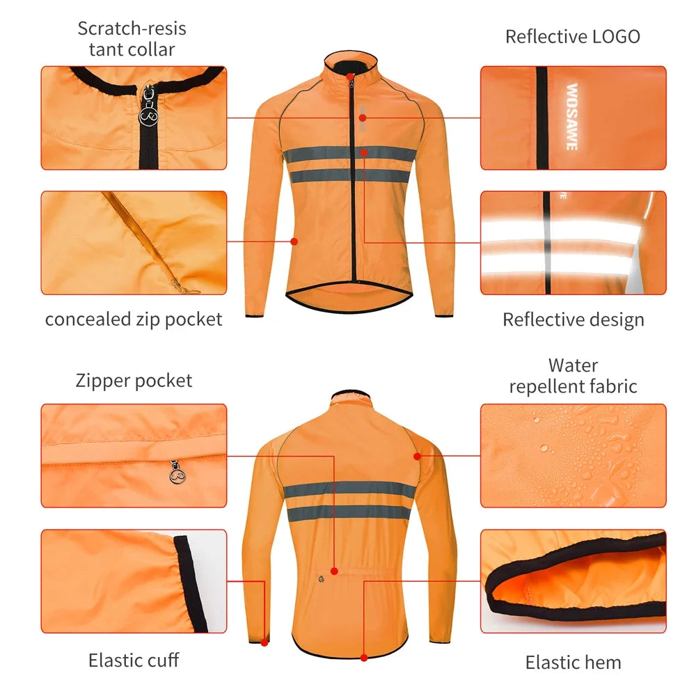WOSAWE Men Cycling Windbreaker MTB Bicycle Long Sleeve Coat Water Resistant Outdoor Sport Jersey Bike Jacket Cycling Clothing