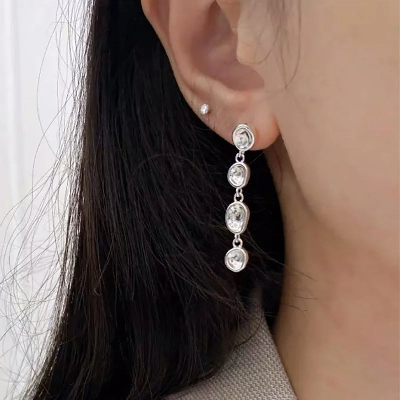 Foxanry Non-fading Silver Color Drop Earrings for Women Couples New Fashion Simple Chain Tassel Geometric Handmade Party Jewelry