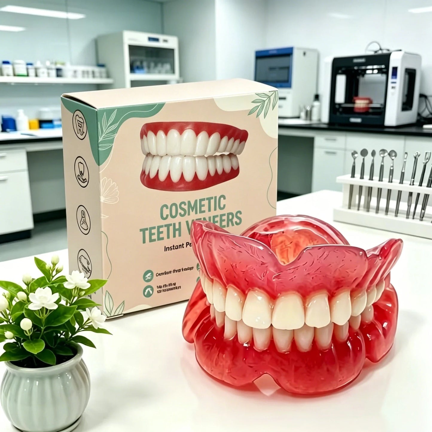 Silicone Full Dentures Natural Upper Lower False Tooth Set Portable Comfort Braces Oral Care for Men Women