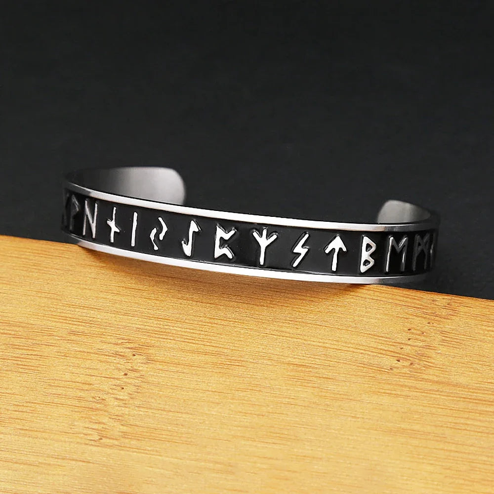 Vintage Nordic Vikings Rune Simple Bracelet For Men Women 316L Stainless Steel Fashion Opening Cuff Bangles Amulet Jewelry Gifts
