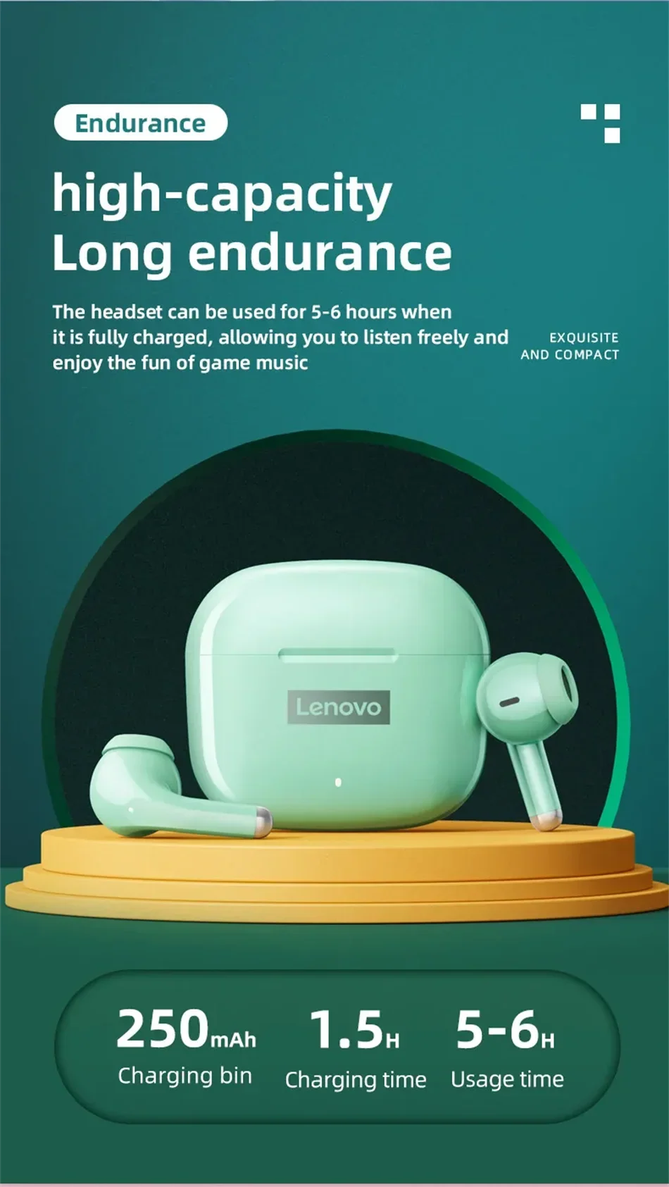 Lenovo LP40 Pro TWS Bluetooth 5.4 Wireless Headphones HiFi Stereo Earphones Gaming Sports Touch Control HD Call With Mic Earbuds