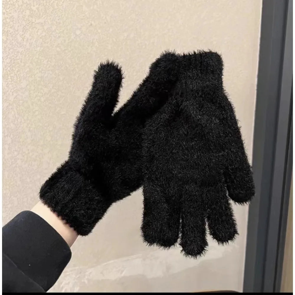 Fashion Winter Mink Velvet Five Finger Gloves Plush Warm Cold-proof Gloves Women Outdoors Cycling Solid Color Winter Gloves
