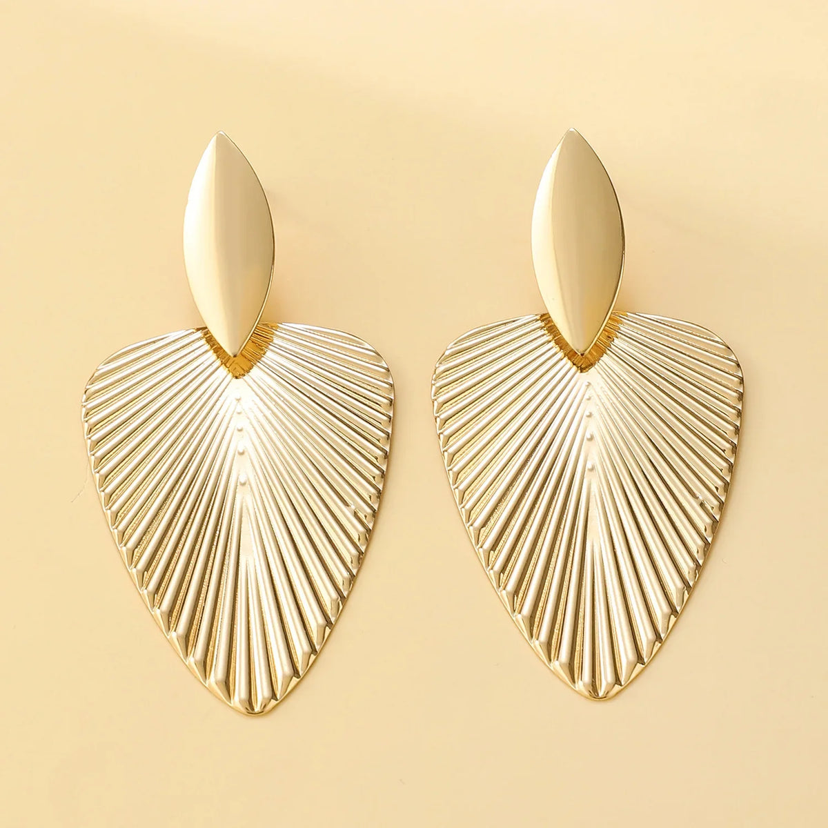 Advanced Metal Textured Leaf  Pendant Big Earrings Women's Exaggerated Fashion Party Jewelry Gold Color Geometry Drop Earring