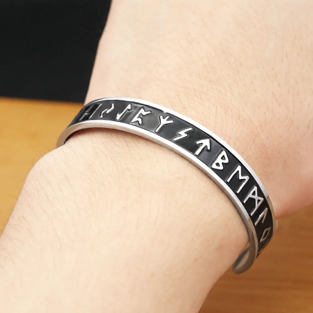 Vintage Nordic Vikings Rune Simple Bracelet For Men Women 316L Stainless Steel Fashion Opening Cuff Bangles Amulet Jewelry Gifts