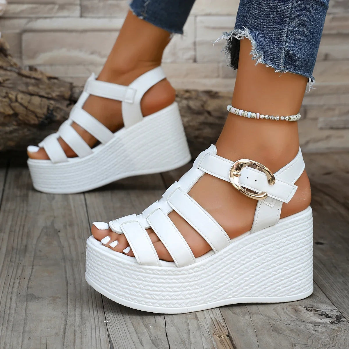 Women Ankle Buckle Wedge Sandals Summer 2025 Trend Platform Breathable Shoes Women Retro Comfortable Non-slip Soft Sole Sandals
