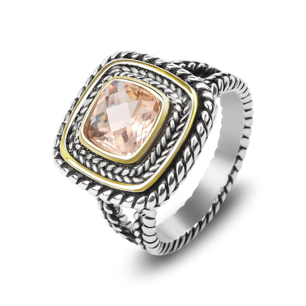Designer Inspired Two Tone Statement Rings for Women 18K Gold Plated Fashion Brand Engagement Wedding Ring