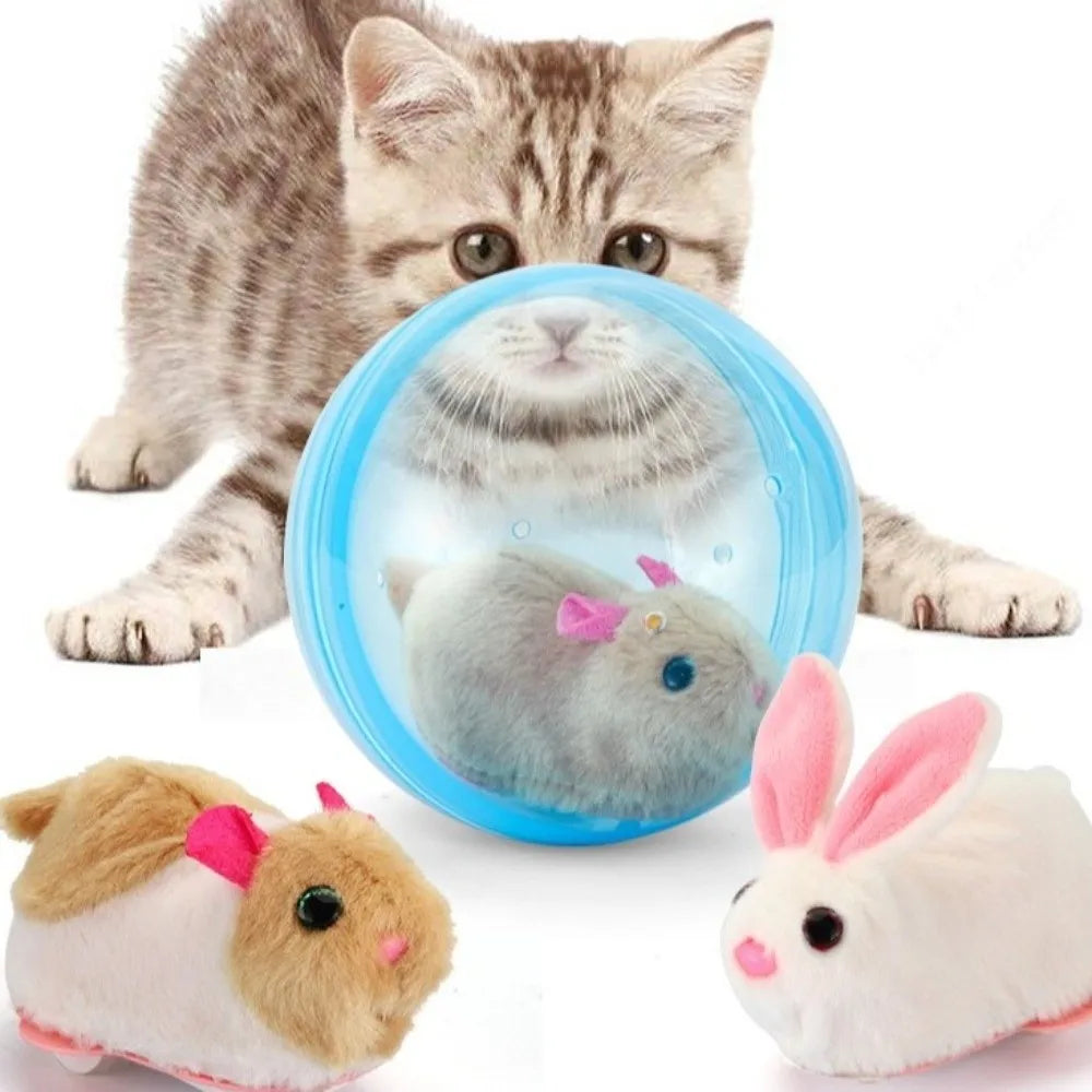 Transparent Cat Chasing Ball Built-in Plush Animal Plastic Interactive Cat Toy Realistic Rabbit Hamster Chasing Ball