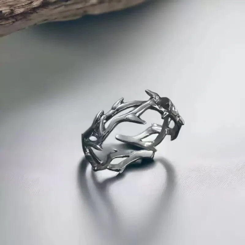 1PCS Fashionable And Simple Retro Men's And Women's Antique Silver Rings With Branches And thorns, Couple Ring Gifts, Fashionabl