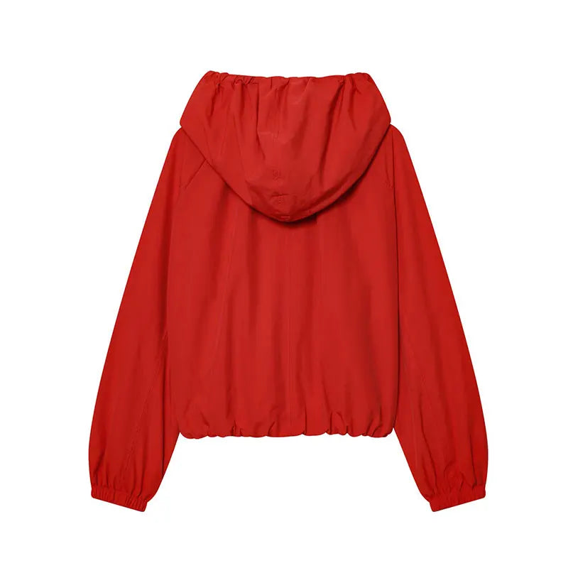 Nlzgmsj 2026 Spring Casual Hoodie Red Jackets Women Long Sleeve Zipper Short Coats Fashion Y2K Girl Outwears