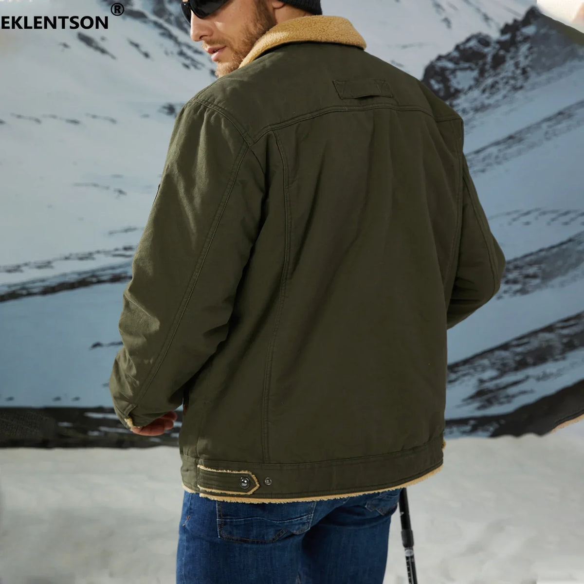 EKLENTSON Winter Fleece Hiking Jackets Men Thermal Windproof Coat Outdoor Thick Warm Cotton Cargo Work Jacket Travel Outerwear