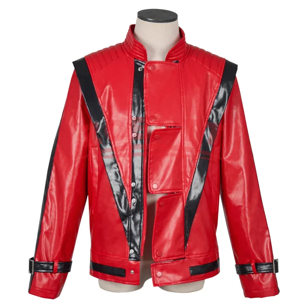 Classic Michael Red Leather Jacket Cosplay Costume Zipper Design Carnival Performance Wear Teen And Adult