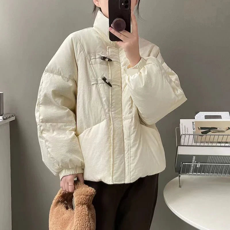 Women's Jacket New Korean Version Stand Collar Short Cotton-padded Jacket Thickening Warm Parkas Winter Vintage Coat