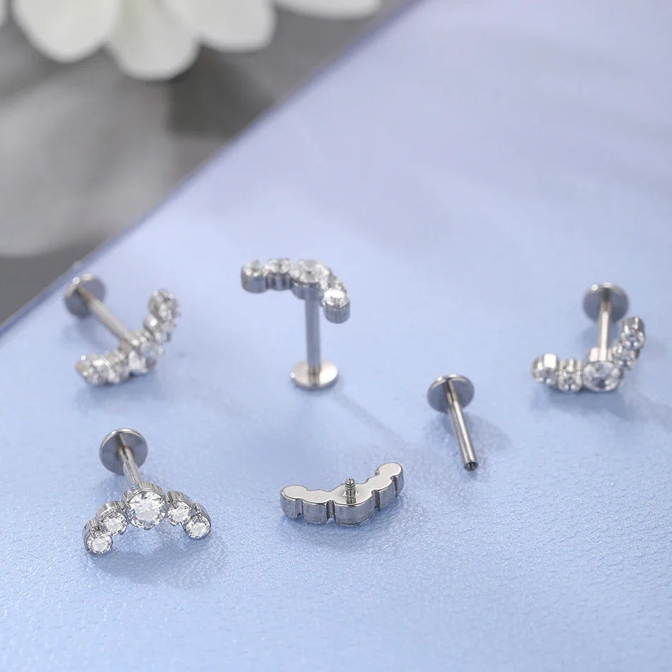 1Pc G23 Titanium Cartilage Stud Earrings for Women Lip Stud Labret Piercing Helix Daith Piercing Body Jewelry