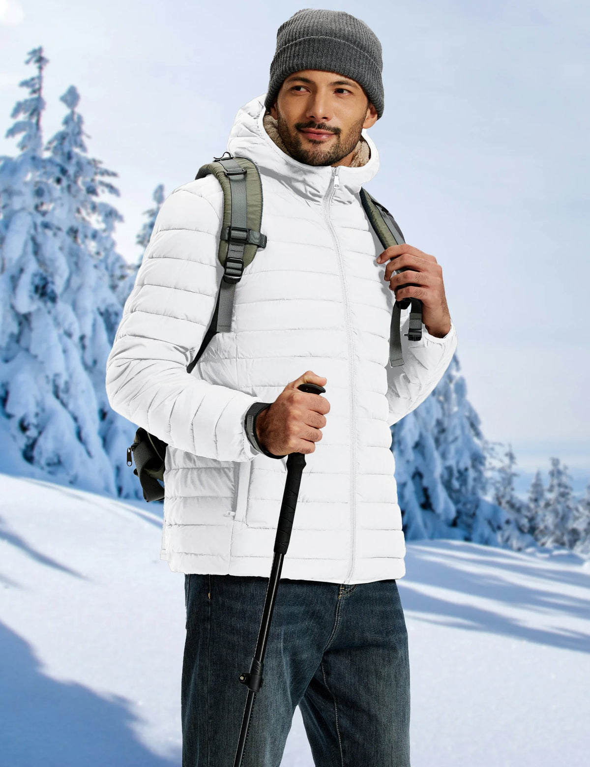TACVASEN Men's Puffer Jacket Winter Warm Hooded Sherpa Lined Water Resistant Windproof Insulated Jacket Warm Winter Puffy Coat