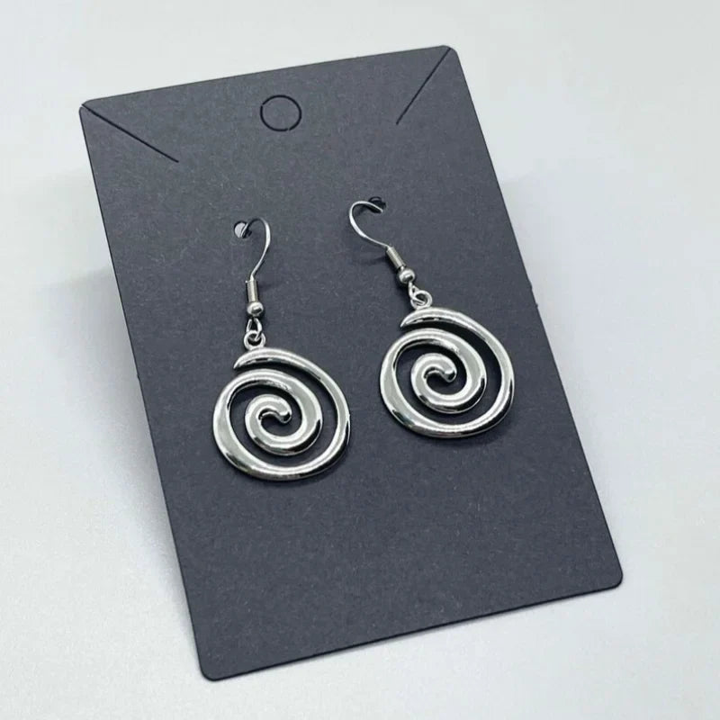 Stainless Steel Spiral Earrings Hypoallergenic Non Tarnish Silvery Swirl Vortex Charm Jewelry Gifts For Her ~ Fun Fashion