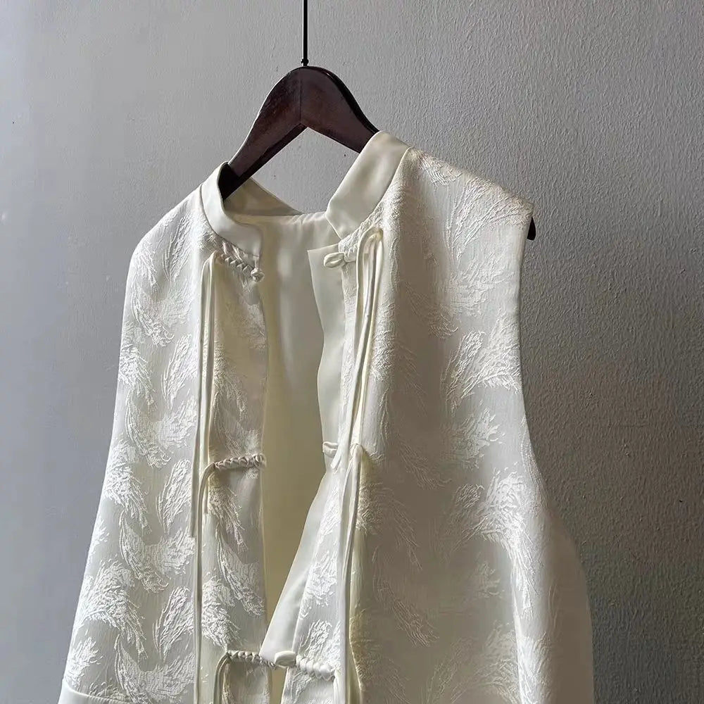 2026 spring new chinese new style plate buckle waistcoat jacket jacquard stand collar sleeveless retro women cheongsam waistcoat