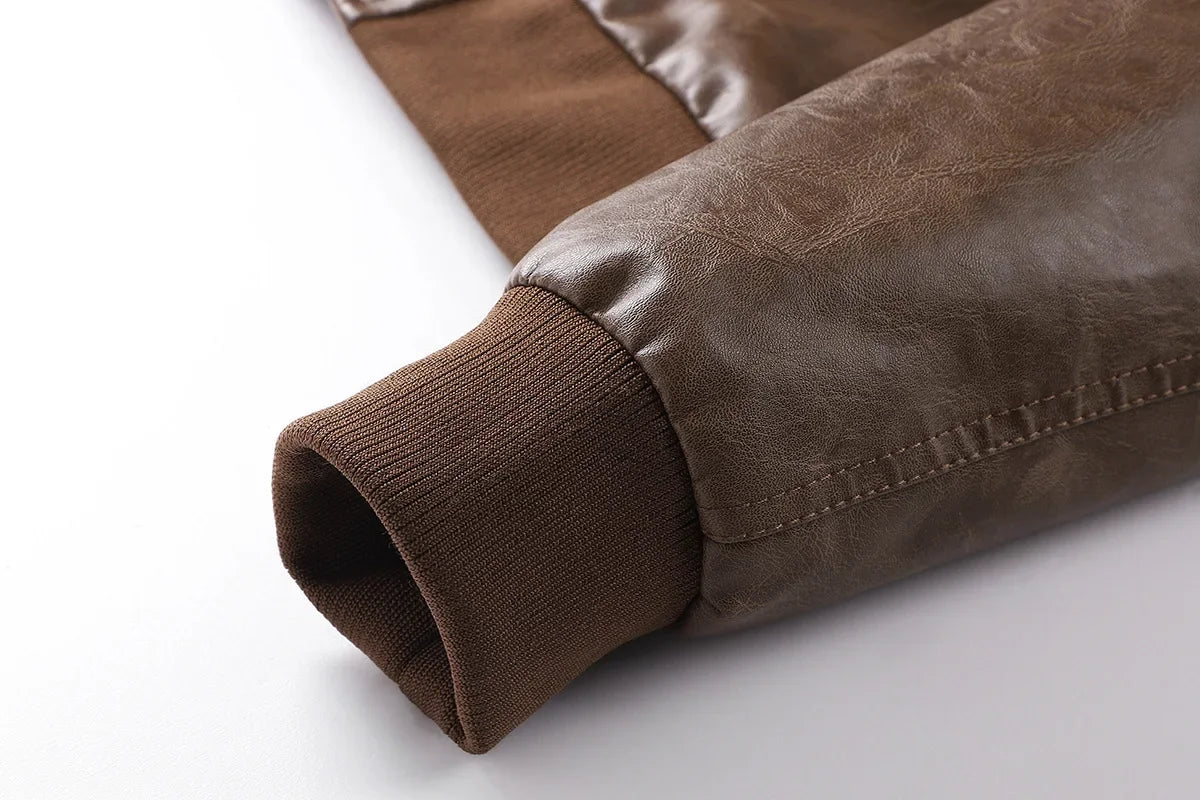 US Size Luxury Quality PU Jacket Men New Winter Faux Two-Piece Hooded Leather Jacket Casual Coat