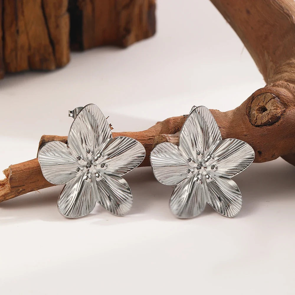 DOTIFI Stainless Steel Exaggerated Large Flower Design Earrings Female Fashion Retro Minimalist Ear Jewelry Party Creative Gifts